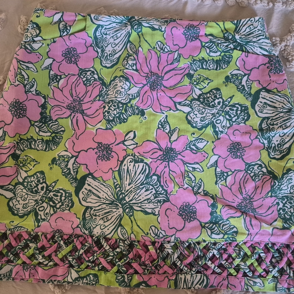 Lilly Pulitzer Pink & Lime Green Floral Print Skirt